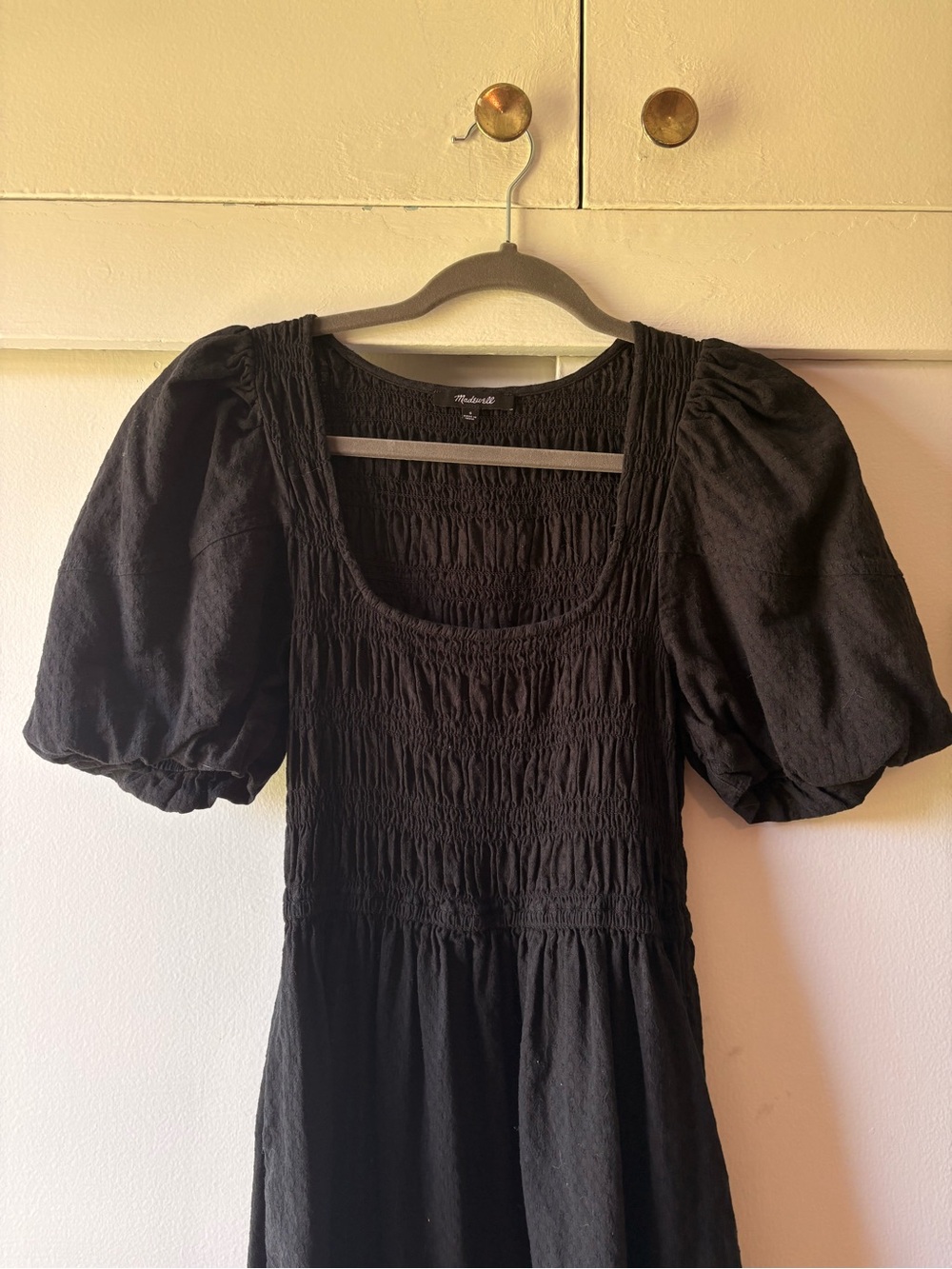 Madewell Black Puff-Sleeve Smocked Midi Dress - Women